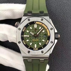 Royal Oak Offshore Diver JF 15720 SS Best Edition Green textured dial on Green Rubber Strap A4308