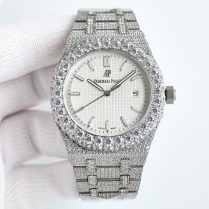 Royal Oak SF 15500 Big diamond Bezel White Dial on Full diamond Bracelet Cal.8215