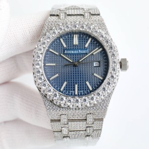 Royal Oak SF 15510 50th Anniversary Big diamond Bezel Blue Dial on Full diamond Bracelet Cal.8215