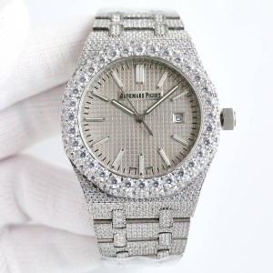 Royal Oak SF 15510 50th Anniversary Big diamond Bezel Grey Dial on Full diamond Bracelet Cal.8215