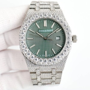Royal Oak SF 15510 50th Anniversary Big diamond Bezel Green Dial on Full diamond Bracelet Cal.8215