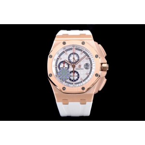 Royal Oak Offshore 26408 JF 1:1 Best Edition RG White Dial on White rubber Strap A3126 V2