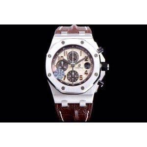 Royal Oak Offshore 26470 JF Safari 2014 1:1 Best Edition White Dial on Brown Leather Strap A3126 V2