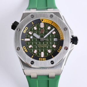 Royal Oak Offshore Diver SF AAA 15720 Best Edition Green textured dial on Green Rubber Strap A2813