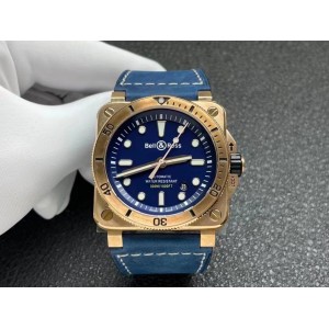 Bell Ross BR0392 Diver Bronze 1:1 Made with a Genuine Blue Dial on Blue Leather strap A9015