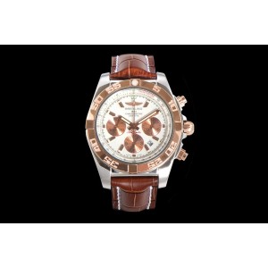 Chronomat B01 44mm WMF SS/RG White Dial with rose gold subdials on SS/RG Brown leather strap A7750