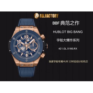 Hublot Big Bang Unico BBF 1:1 Best Edition Blue Ceramic Bezel RG Skeleton Dial on Blue Rubber Strap A1242