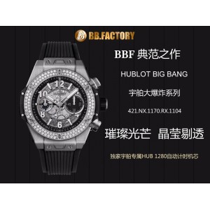 Hublot Big Bang Unico BBF Titanium Diamonds Bezel Best Edition Skeleton Dial on Black Rubber Strap A1242