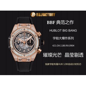 Hublot Big Bang Unico BBF Titanium T Diamonds Bezel RG Best Edition Skeleton Dial on Black Rubber Strap A1242