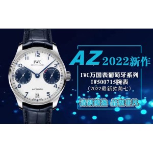 Portuguese AZF IW500715 Real PR 1:1 Best Edition White/Blue Dial on Blue Leather Strap A52010
