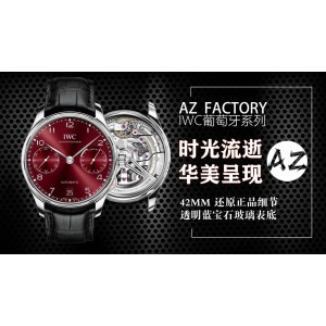 Portuguese Auto 7 Days AZF IW500714 1:1 Best Edition Red Dial on Black Leather Strap A52010