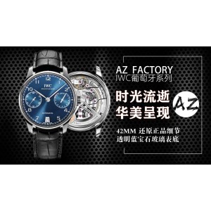 Portuguese Auto 7 Days AZF IW500710 1:1 Best Edition Blue Dial on Black Leather Strap A52010