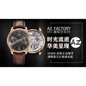 Portuguese Auto 7 Days AZF IW500702 1:1 Best Edition Gray Dial on RG Brown Leather Strap A52010