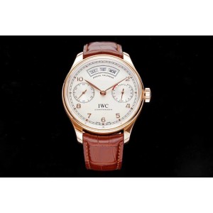 Portugieser AZF IW503504 Annual Calendar 1:1 Best Edition White Dial on RG Brown Leather Strap A52850
