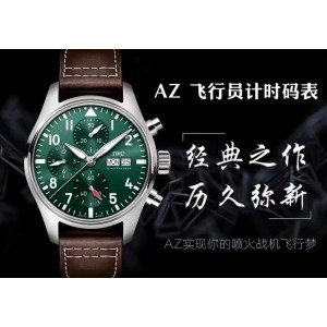 Pilot Chrono AZF IW378005 1:1 Best Edition Green Dial on Brown Leather Strap A7750