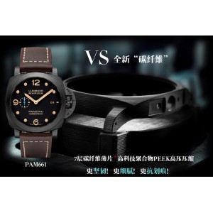 PAM00661 Carbotech 44mm VSF Best Edition Black Dial on Brown Leather Strap P.9010 Super Clone