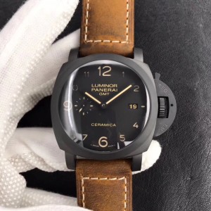 PAM00441 Real Ceramic VSF 1:1 Best Edition Black Dial on Brown Leather Strap P.9001 Super Clone V2