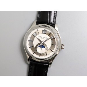 Complex function PF Annual Calendar 5205G SS White Dial on Black Leather Strap A324