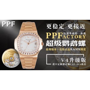 Nautilus PPF 5711/1R Best Edition White Dial T Diamonds Markers Bezel on RG Bracelet 324CS V4