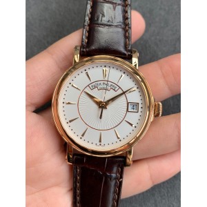 Calatrava 5227R ZF 1:1 Best Edition White Dial on Brown Leather Strap A324 Super Clone V2