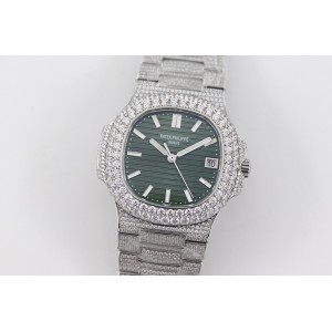 Nautilus TWF 5711 1:1 Best Edition Green Dial and Full Diamonds Bracelet 324CS