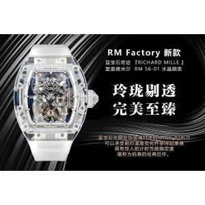 RM56-01 Transparent Tourbillon RMF Best Edition Skeleton Dial on White Rubber Strap
