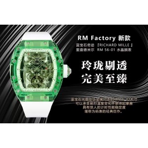 RM56-01 Green Transparent Tourbillon RMF Best Edition Skeleton Dial on White Rubber Strap