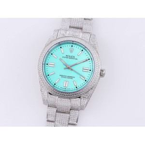 Oyster Perpetual SF 124300 Full Diamonds SS Tiffany Blue Dial Bracelet A2813 Movement