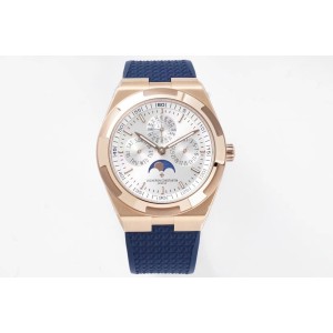Overseas Perpetual 8F Calendar Best Edition Silver Dial on RG Blue strap (rubber/leather) A1120